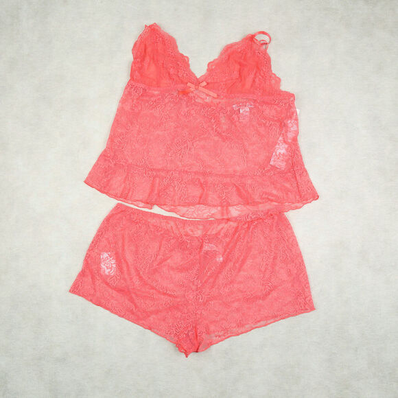 Linea Donatella Lace Cami & Shorts Pajama Set Defect (as pictured) Coral Size XL - Picture 1 of 2